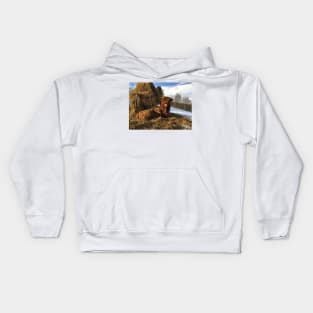 Scottish Highland Cattle Calves 1657 Kids Hoodie